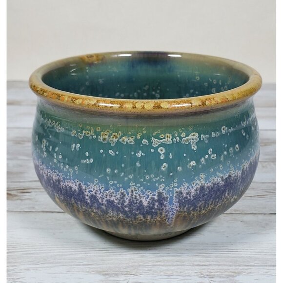 Pamela Rodger Planter Teal Blue Porcelain Bragg Creek AB 4.5" Canadian Pottery - Picture 4 of 10